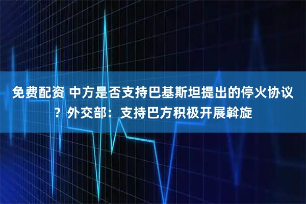 免费配资 中方是否支持巴基斯坦提出的停火协议？外交部：支持巴方积极开展斡旋